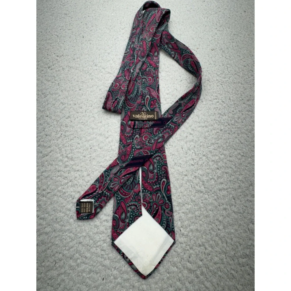 Valentino Paisley Silk Tie Pink Teal Made In Italy Designer Necktie
